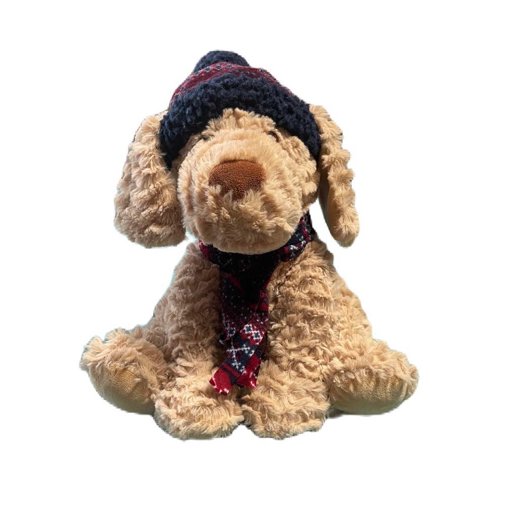 Dog Gentle Treasures 12” Plush Tan Puppy Hat & Scarf Soft Stuffed Animal EUC